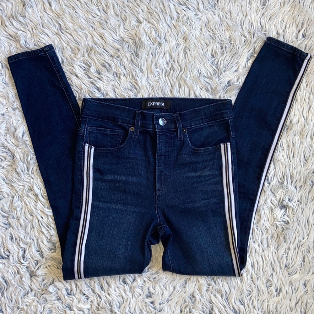 Express Ankle High Rise Stripe Blue Jeans 2R